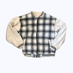 Plaid Bomber Jacket with White Sleeves